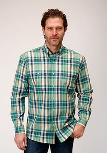 Roper Men's Amarillo Collection- Ocean Plaid Long Sleeve Button Western Shirt