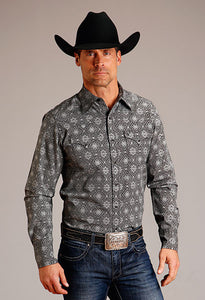 Stetson Men's Long Sleeve Black Medallion Print Western Shirt