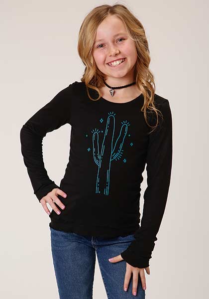 Girl's Black Jersey Knit Tee - Cactus - Nate's Western Wear