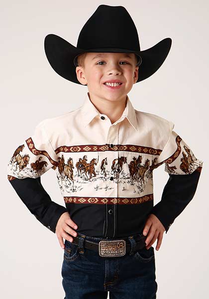 Roper Boy's Running Horse Aztec Print Long Sleeve Shirt - Nate's Western Wear