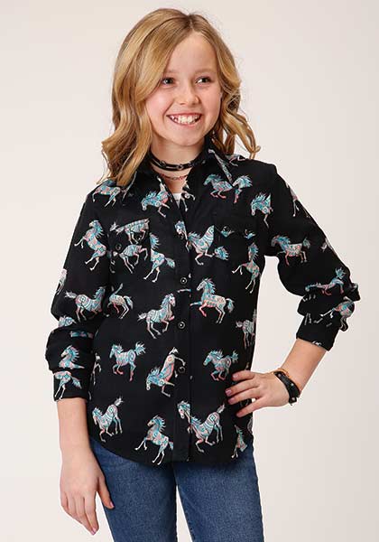 Girl's L/S Wild Horse Western Blouse - Nate's Western Wear