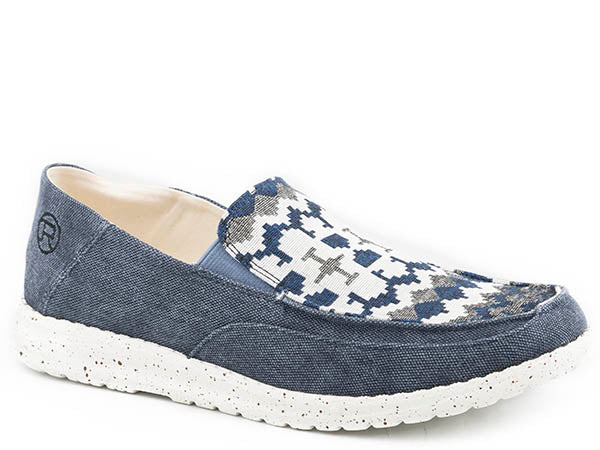 Women's Roper Hang Loose Blue/Aztec Canvas Slip-on Shoes - Nate's Western Wear