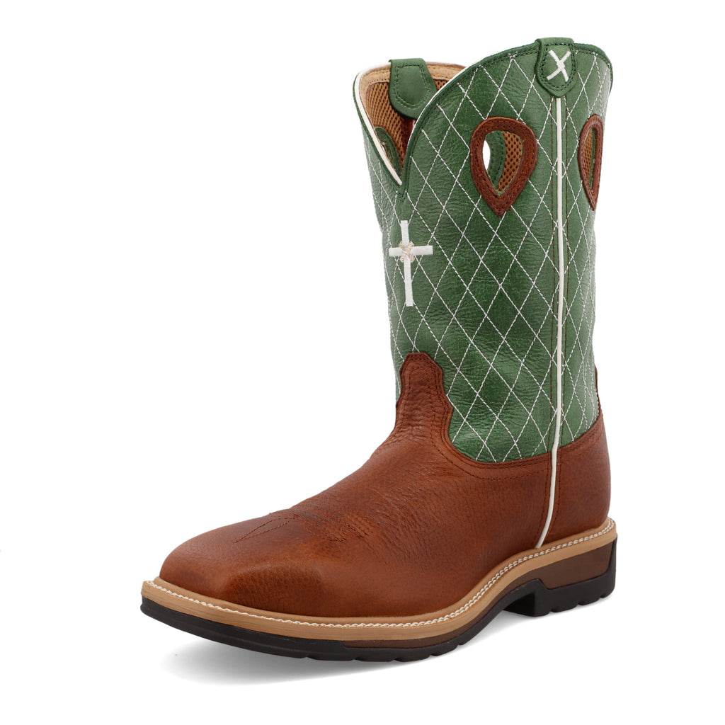 Twisted X Men's 12" Western Work Boot - Cognac Glazed Pebble & Lime - Nate's Western Wear