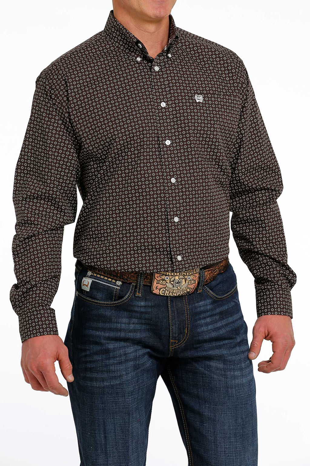 CINCH MEN'S CLASSIC L/S PRINT SHIRT - BROWN - Nate's Western Wear