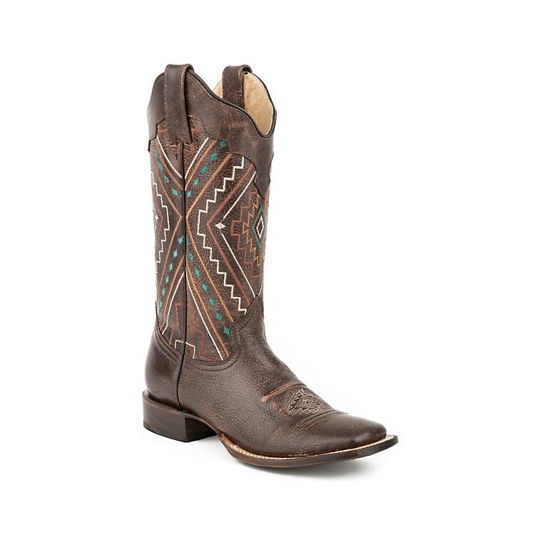 Roper Women's Southwest Square Toe Brown Boots - Nate's Western Wear